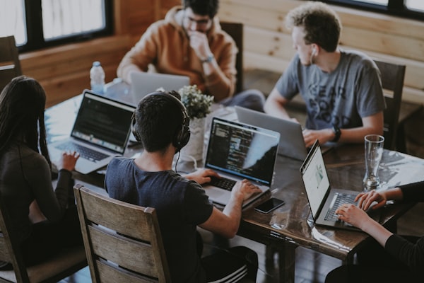 Team collaborating in the workspace